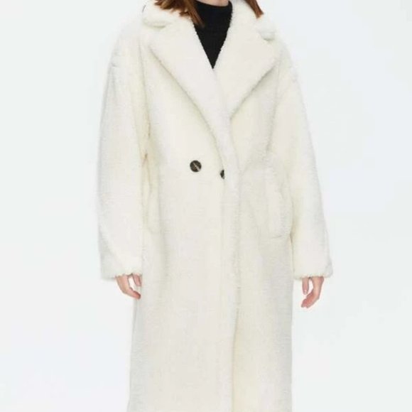 Cream Faux fur oversized button front pocket Teddy Coat - Picture 4 of 11